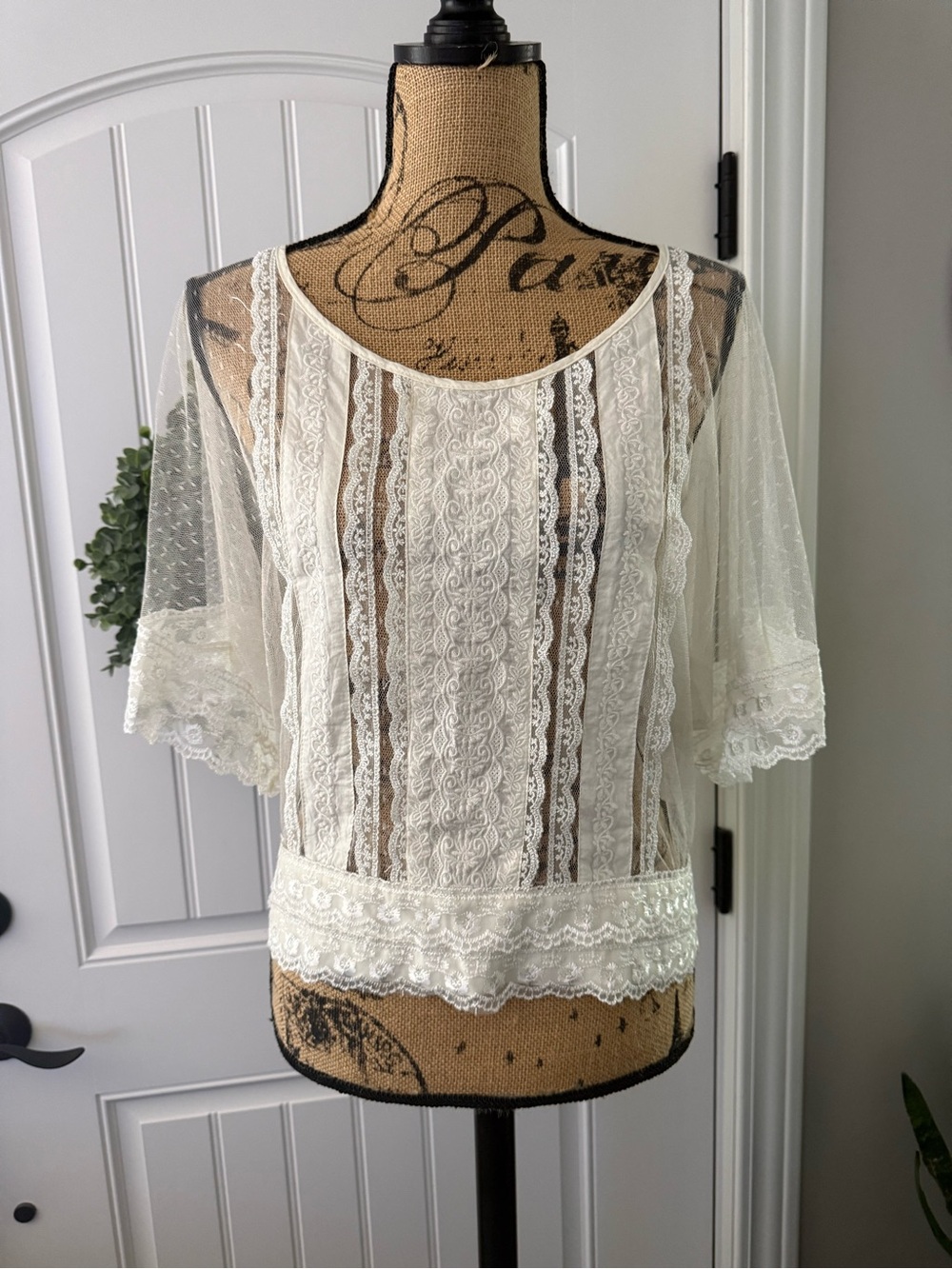 Charlotte Russe Ivory Lace Sheer Blouse